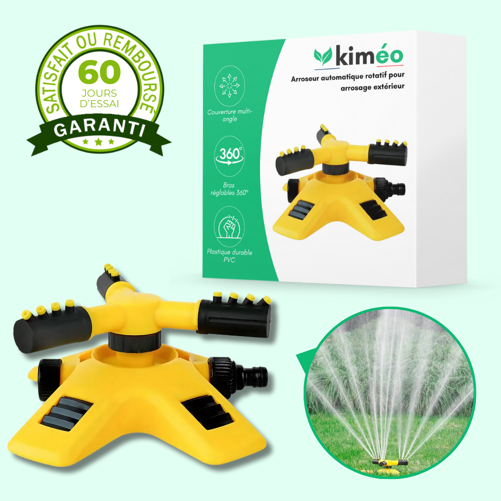 Arroseur Rotatif à 3 Bras – Arrosage Automatique Grand Angle pour Jardin et Pelouse