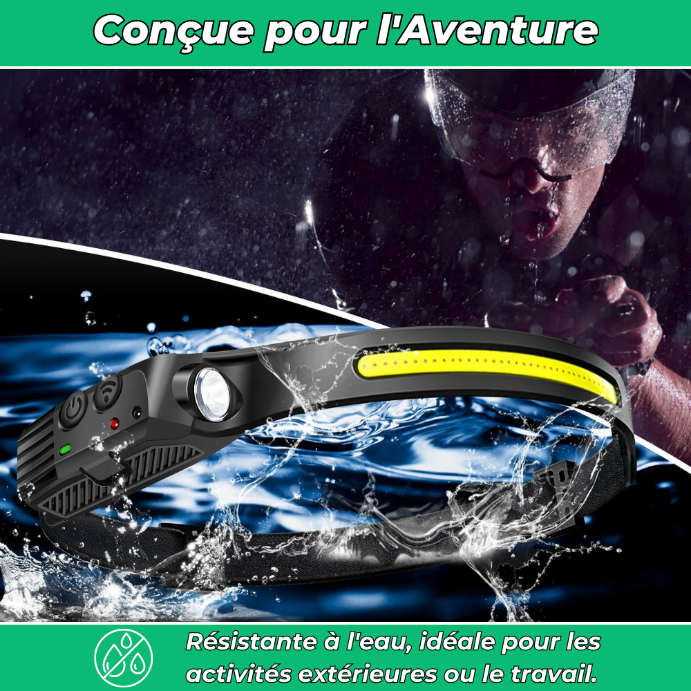 Lampe frontale LED rechargeable ultra légère avec détection de mouvement – Éclairage mains libres pour les activités de plein air