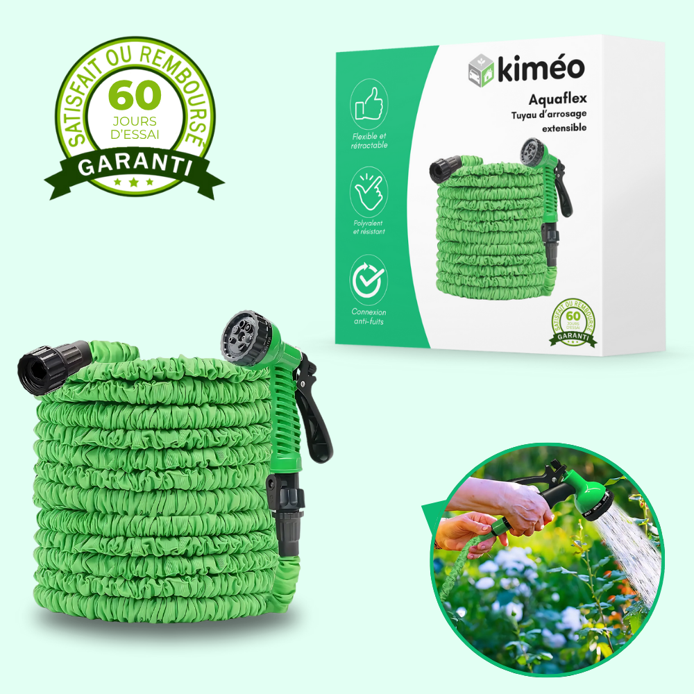 Aquaflex｜Tuyau d’arrosage extensible｜8 modes de jets haute pression