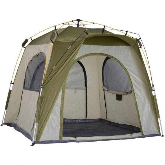Outsunny Tente de camping familiale 4-5 personnes montage instantanÃ©e pop-up 4 fenÃªtres pare-soleil dim. 2,4L x 2,4l x 1,95H m fibre verre polyester vert gris 3662970045305