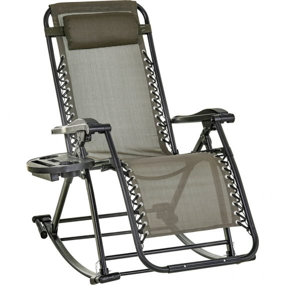 Outsunny Chaise longue fauteuil Ã  bascule pliable de jardin 2 en 1 design contemporain dim. 133L x 67l x 95H cm acier polyester gris 3662970045282