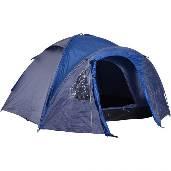 Outsunny Tente de camping familiale 4-5 personnes montage facile double porte et fenÃªtres dim. 3L x 2,50l x 1,30H m fibre verre polyester bleu marine 3662970045312