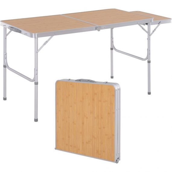 Outsunny Table pliante table de camping table de jardin avec rallonge hauteur rÃ©glable aluminium MDF imitation bambou 3662970062081