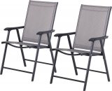 Lot de 2 chaises de jardin pliantes avec accoudoirs mÃ©tal Ã©poxy textilÃ¨ne noir gris 3662970063293