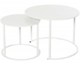 Lot de 2 tables basses rondes gigognes empilables de jardin mÃ©tal Ã©poxy blanc 3662970077269