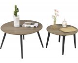 Lot de 2 tables basses gigognes design scandinave bicolore gris pieds effilÃ©s mÃ©tal noir 3662970080054