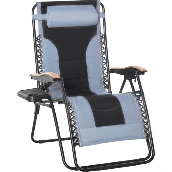 Chaise longue pliable zÃ©ro gravitÃ© polyester coton gris noir 3662970080184