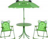 Outsunny Ensemble salon de jardin pour enfants 2 chaises pliables table parasol 3662970079287