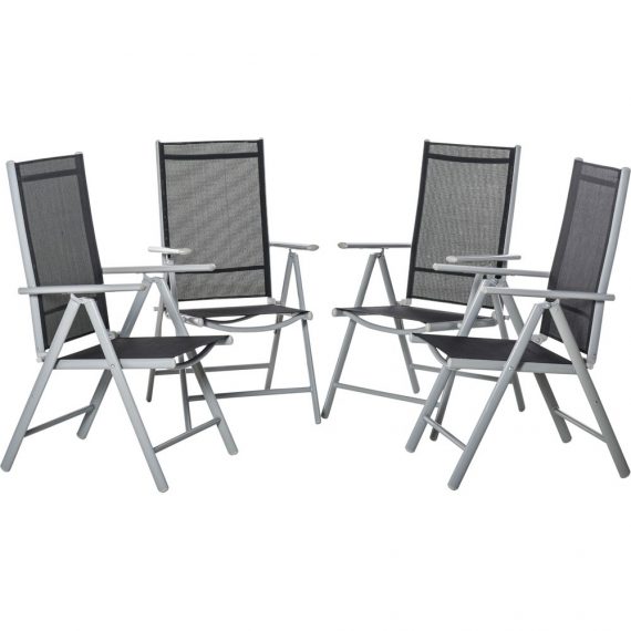 Lot de 4 chaises de jardin pliables inclinable multi-positions alu. textilÃ¨ne noir 3662970079140