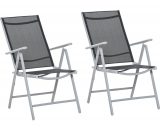 Lot de 2 chaises de jardin pliables inclinable multi-positions alu. textilÃ¨ne noir 3662970079133