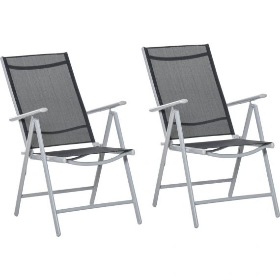 Lot de 2 chaises de jardin pliables inclinable multi-positions alu. textilÃ¨ne noir 3662970079133